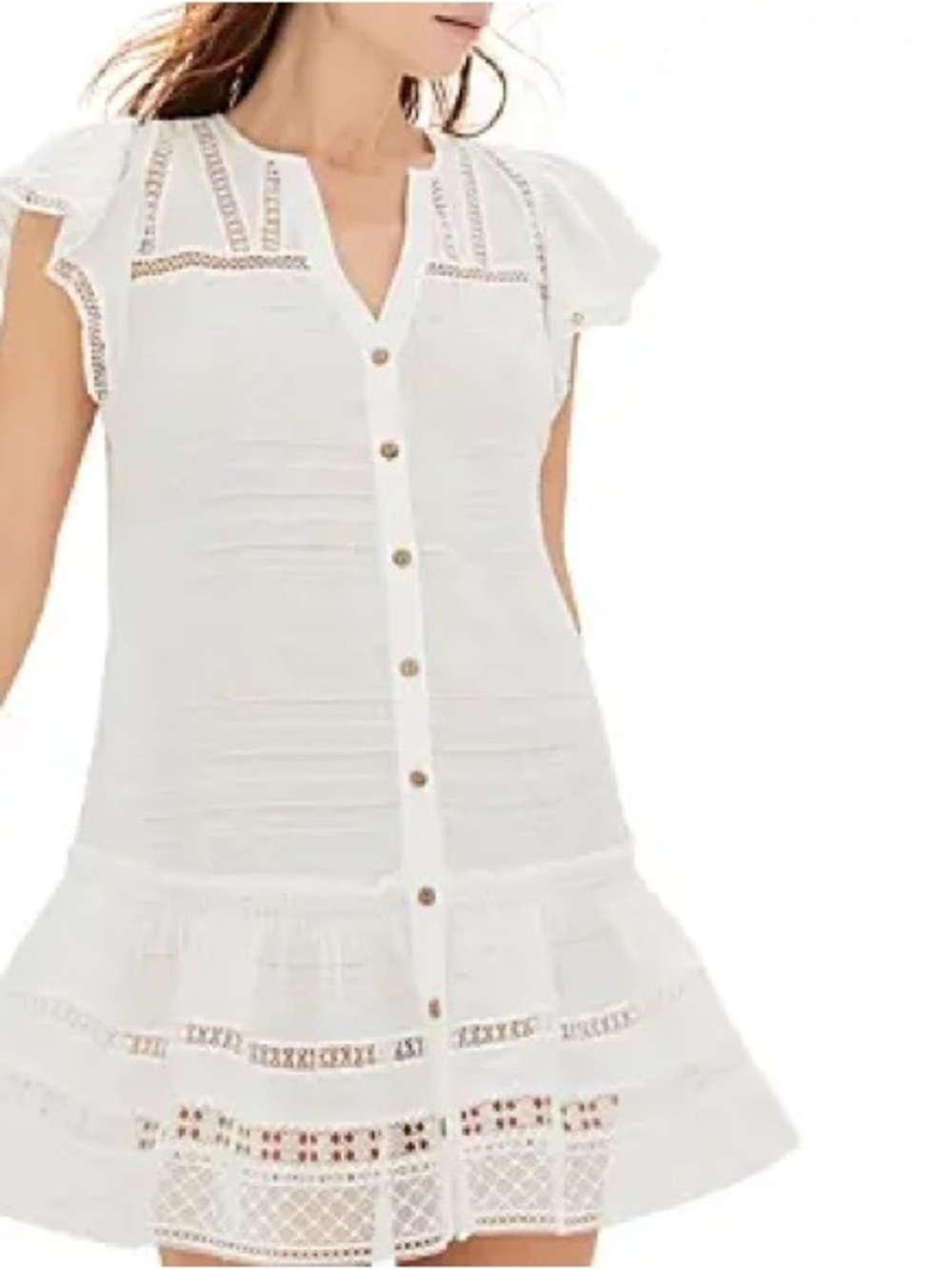 Veronica Beard White Button-Front Lace Detail Women's Cover-Up